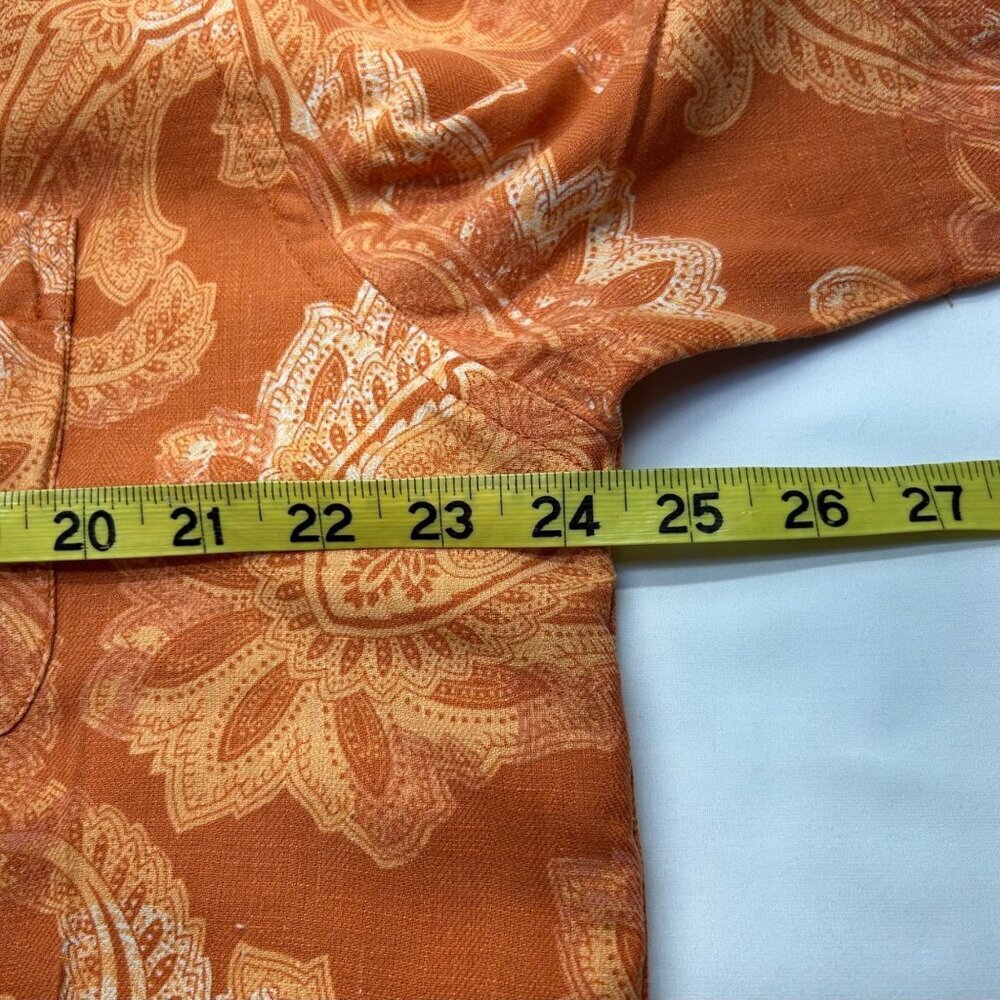 Tasso Elba Island Mens Orange Paisley Button-Down Shirt 75% Silk 25% Linen Short - Picture 7 of 16